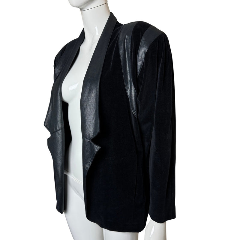 80s Indie Sleeze Black Blazer w Velvet & Faux Leather