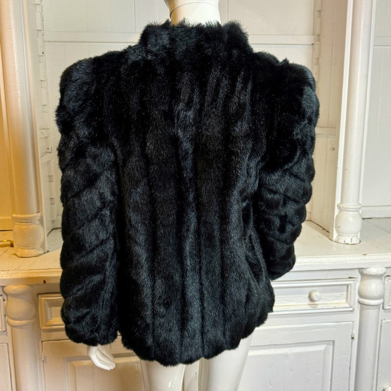 Vintage 80s 90s Avec Tu Black Faux Fur Cropped Jacket
