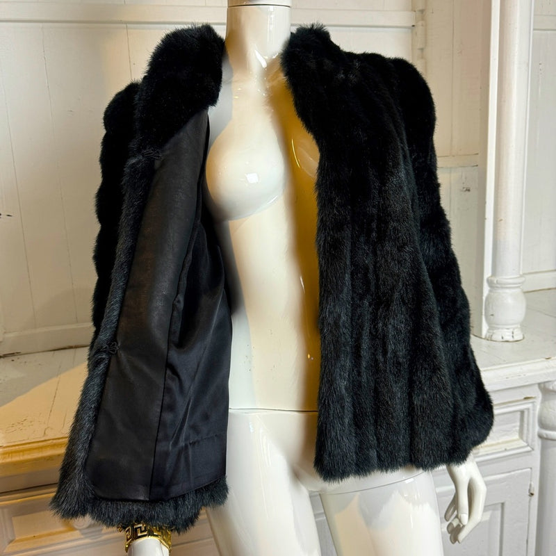 Vintage 80s 90s Avec Tu Black Faux Fur Cropped Jacket