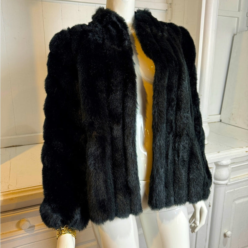 Vintage 80s 90s Avec Tu Black Faux Fur Cropped Jacket
