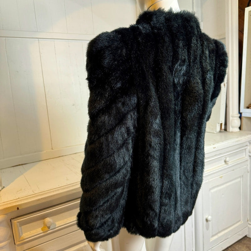 Vintage 80s 90s Avec Tu Black Faux Fur Cropped Jacket