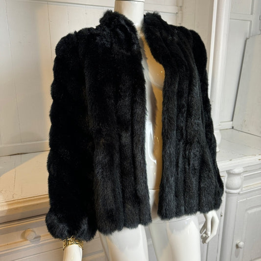 Vintage 80s 90s Avec Tu Black Faux Fur Cropped Jacket