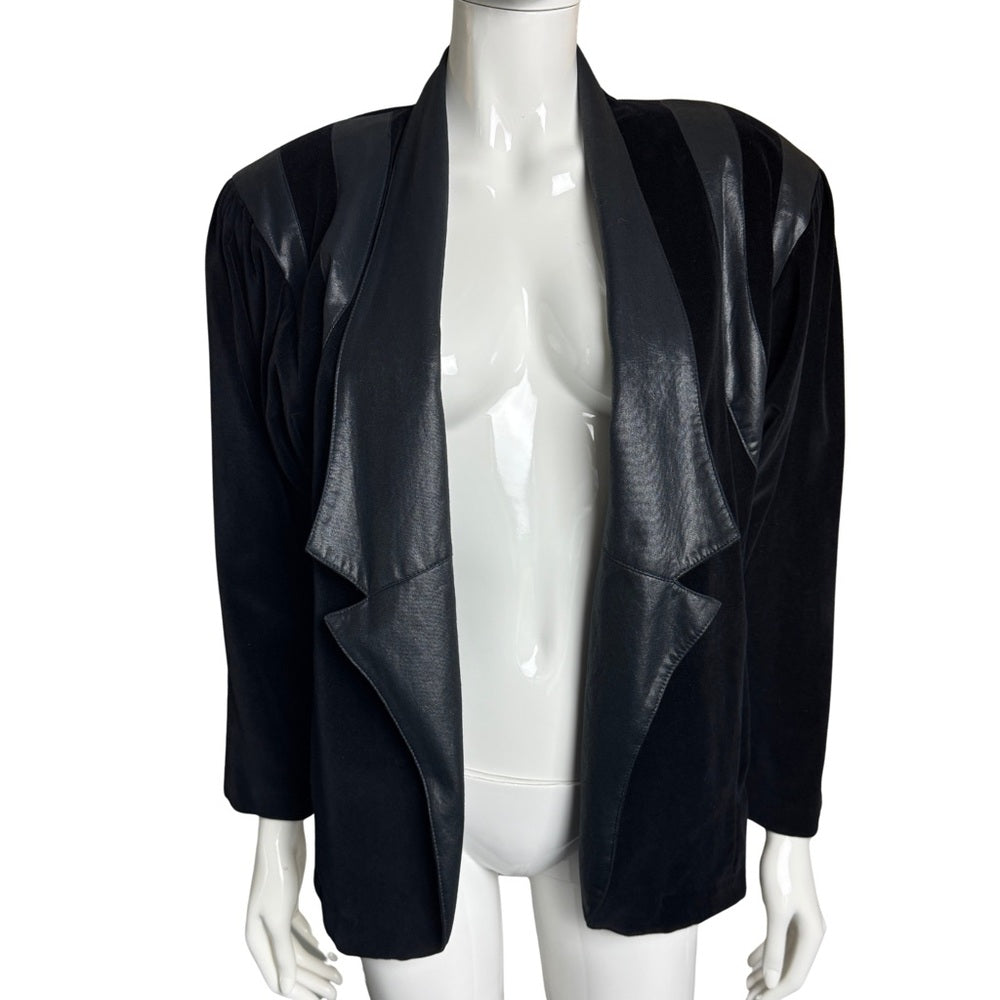 80s Indie Sleeze Black Blazer w Velvet & Faux Leather